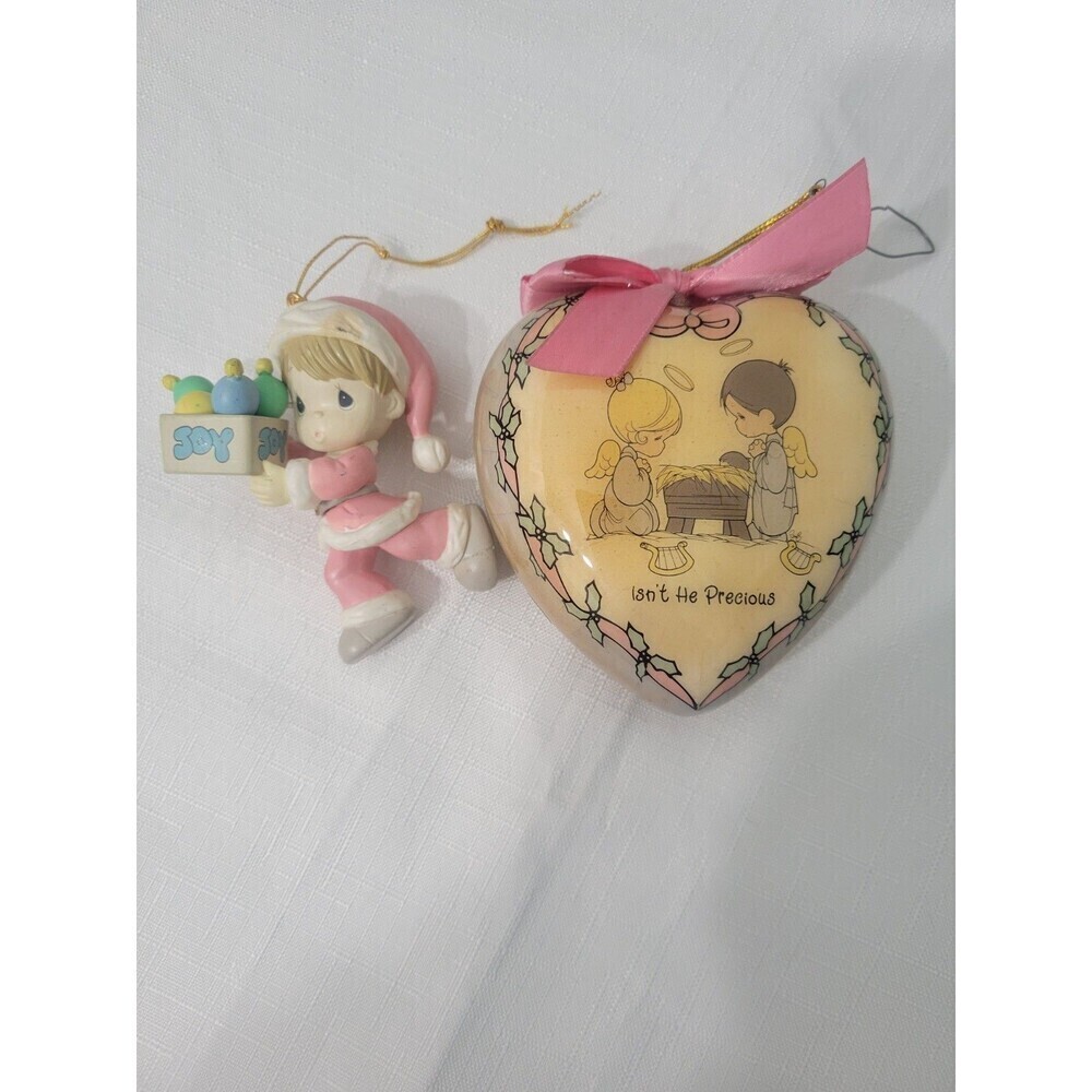 Precious Moments Christmas Ornaments Heart  & Girl 1996 Set Of 2